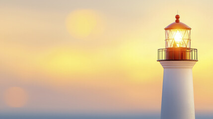 serene lighthouse stands tall against vibrant sunset, illuminating sky with warm hues