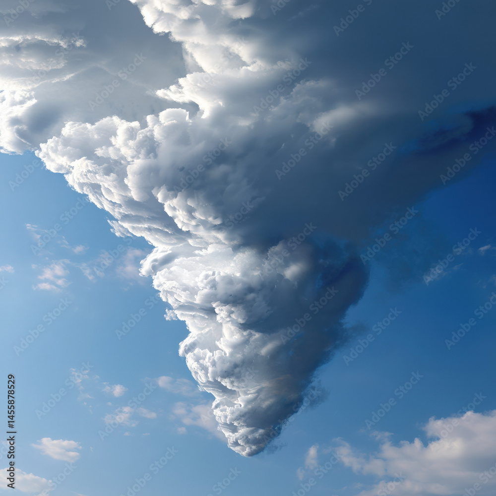 Aufkleber dramatic cumulonimbus cloud formation resembling a swirling vortex against a vibrant blue sky showca