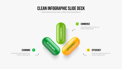 Advertising Plan 3 Element Diagram Slide Design. Enterprise Proposal Three Step Infographic Frame Layout. Company Solution Presentation Template Vector Illustration.