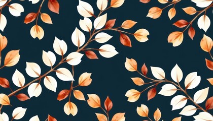 Intricate dark background leaf pattern seam design for textile and wallpaper applications