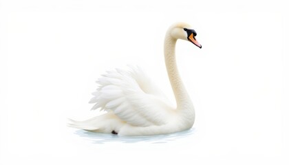 Fototapeta premium Graceful white swan serenely glides across tranquil blue pool waters serene