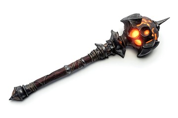 3D Cursed Mace with Glowing Skull Motif