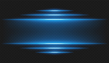 Futuristic glow. Horizontal blue light rays with glowing edges on dark background create high-tech interface or sci-fi UI frame for digital themes and virtual environments.
