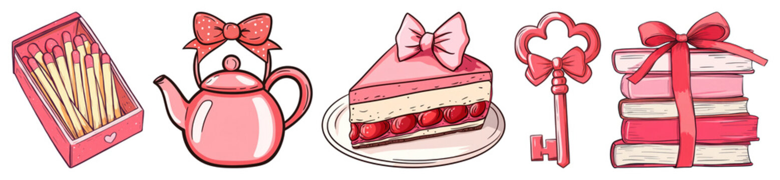 PNG Cute pink objects illustration, element set on transparent background