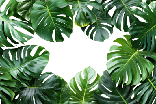 Lush tropical leaves frame a dark center