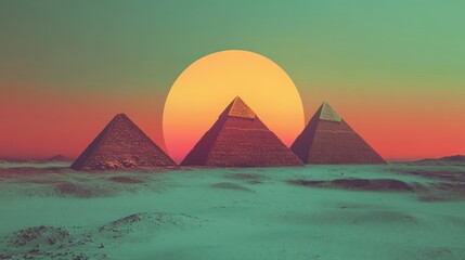 Sunset over Giza: Three Pyramids under a Vibrant Sky