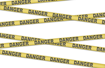 Scam and fraud alert, caution and warning concept. Yellow barricade tape with word danger in white - transparent background