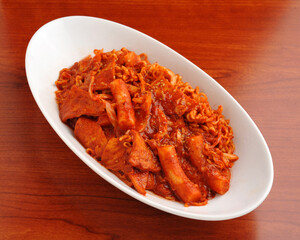 Spicy Korean Rabokki Stir-fried with Fish Cake and Noodles