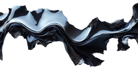 Abstract Black Liquid Wave. Dynamic Fluid Motion And Modern Art Design Isolated On Transparent Background