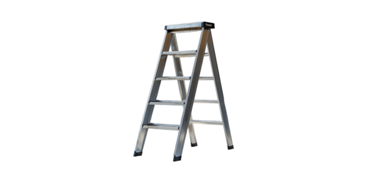 Aluminum Step Ladder. Essential Tool For Home And Industrial Use Isolated On Transparent Background