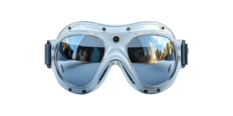 Protective Safety Goggles With Reflective Lenses. Eye Protection For Industrial And Outdoor Use Isolated On Transparent Background