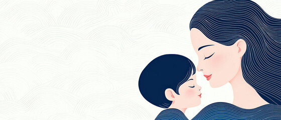 Obraz premium A tender illustration shows a mother embracing her child, both with eyes closed, in a loving and heartwarming moment of connection.