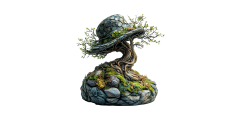 Tree Shaped Like A Hat Rocky Base. Nature And Creativity In Artistic Sculpture Isolated On Transparent Background