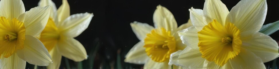 Fototapeta premium Close-up of daffodil petals glistening with dew , nature photography, stock, bloom