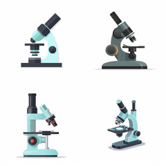 Four illustrations of various light microscopes.