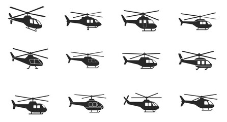 Helicopter silhouette vector illustration set.  VECTOR