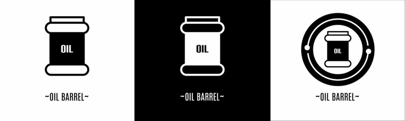 Oil barrel logo set. Collection of black and white logos. Stock vector.