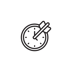 A clock face is pierced by an arrow, symbolizing a deadline, running out of time, or time running out for a specific task or event.