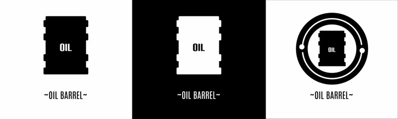 Oil barrel logo set. Collection of black and white logos. Stock vector.