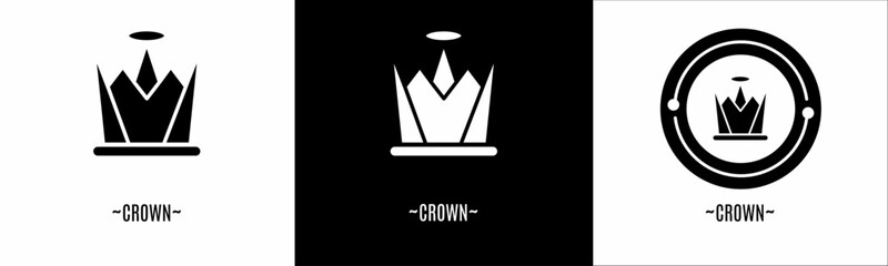Crown logo set. Collection of black and white logos. Stock vector.