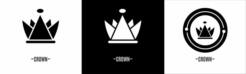 Crown logo set. Collection of black and white logos. Stock vector.