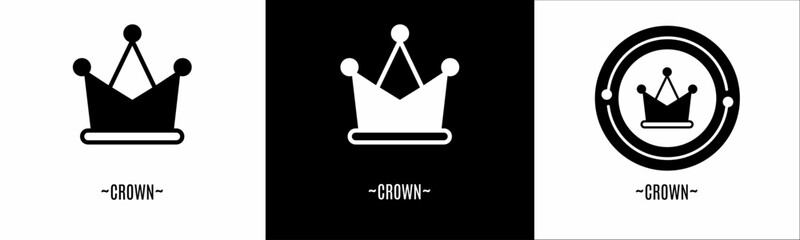 Crown logo set. Collection of black and white logos. Stock vector.