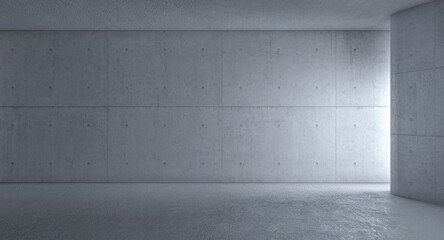 Empty concrete room with light coming from side 3d