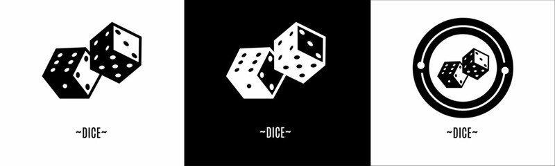 Dice logo set. Collection of black and white logos. Stock vector.