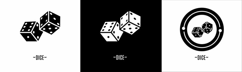Dice logo set. Collection of black and white logos. Stock vector.