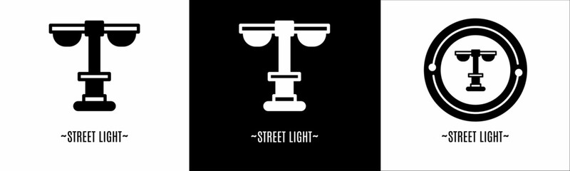 Street light logo set. Collection of black and white logos. Stock vector.
