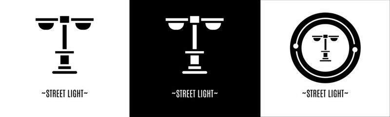 Street light logo set. Collection of black and white logos. Stock vector.