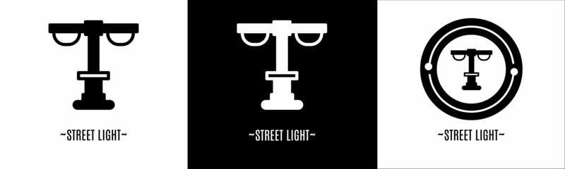 Street light logo set. Collection of black and white logos. Stock vector.