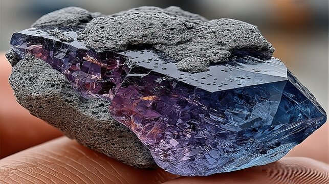 Bright purple iolite exhibits a violet to deep blue color within a magnesium aluminum silicate.