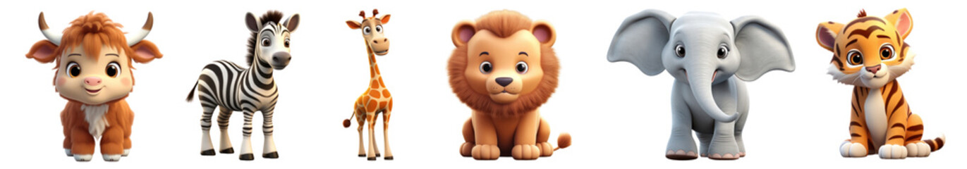 Naklejka premium PNG Cute cartoon baby animals lineup, element set on transparent background