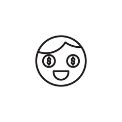 A smiling face icon with dollar signs in place of eyes, representing greed, being money-minded, or excitement about wealth.