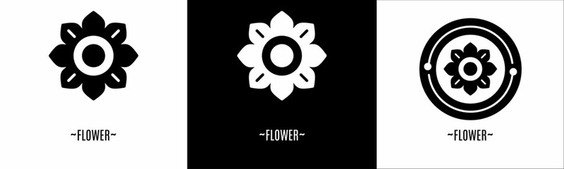Flower logo set. Collection of black and white logos. Stock vector.