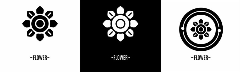 Flower logo set. Collection of black and white logos. Stock vector.