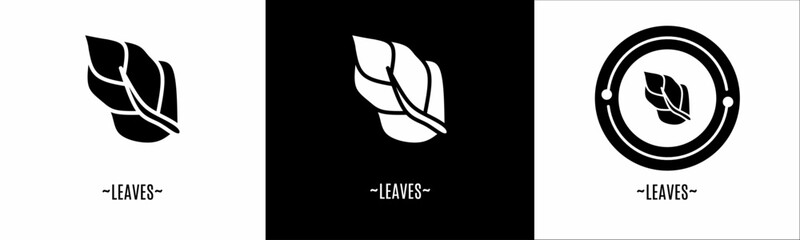 Leaves logo set. Collection of black and white logos. Stock vector.
