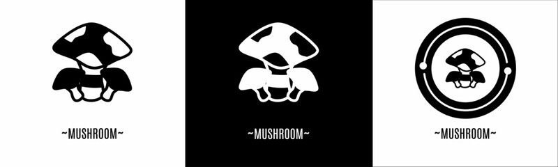 Mushroom logo set. Collection of black and white logos. Stock vector.