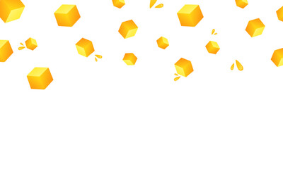 Falling Mango Cubes with Juice Drops &ndash; Juicy Yellow Fruit Pieces Border for Tropical Food, Juice Ads, Summer Recipes, and Organic Product Design Backgrounds