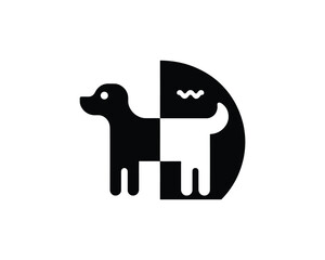 Playful Dog Logo Design in Flat Black and White Style for Pet Branding