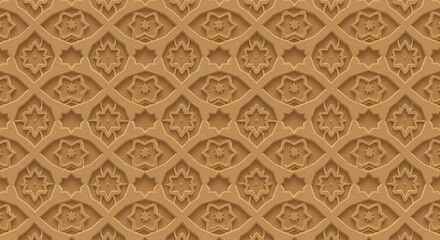 Intricate Beige Geometric Pattern: A Seamless Texture of  Embossed Star and Floral Motifs