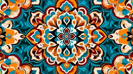 Fototapeta premium Intricate Teal Orange Brown Floral Geometric Textile Pattern