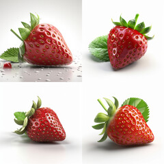 Four  close-up views of  fresh, vibrant strawberries.