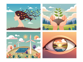 Illustration harmony between sustainability, environment, humans and nature