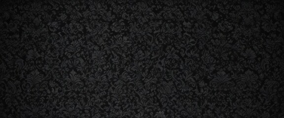 Fototapeta premium Intricate black damask wallpaper; seamless floral vines, gothic pattern, dark, elegant, luxury, damask, textile, motif