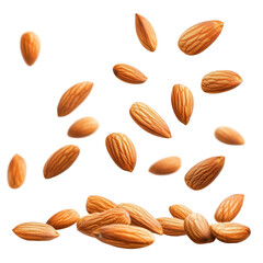 Obraz premium Almonds falling gracefully from above, showcasing their natural texture and shape in a bright setting