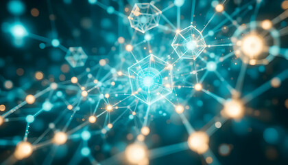 Abstract Network Connection Glowing Nodes and Lines in a Digital Space