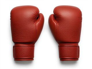 Pair of boxing gloves in red leather, isolated on white, fitness and sport theme.