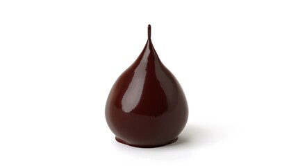 Obraz premium A single drop of rich, melted chocolate stands out prominently on a clean white background, showcasing a visually appealing and simple composition created through Generative Ai. 
